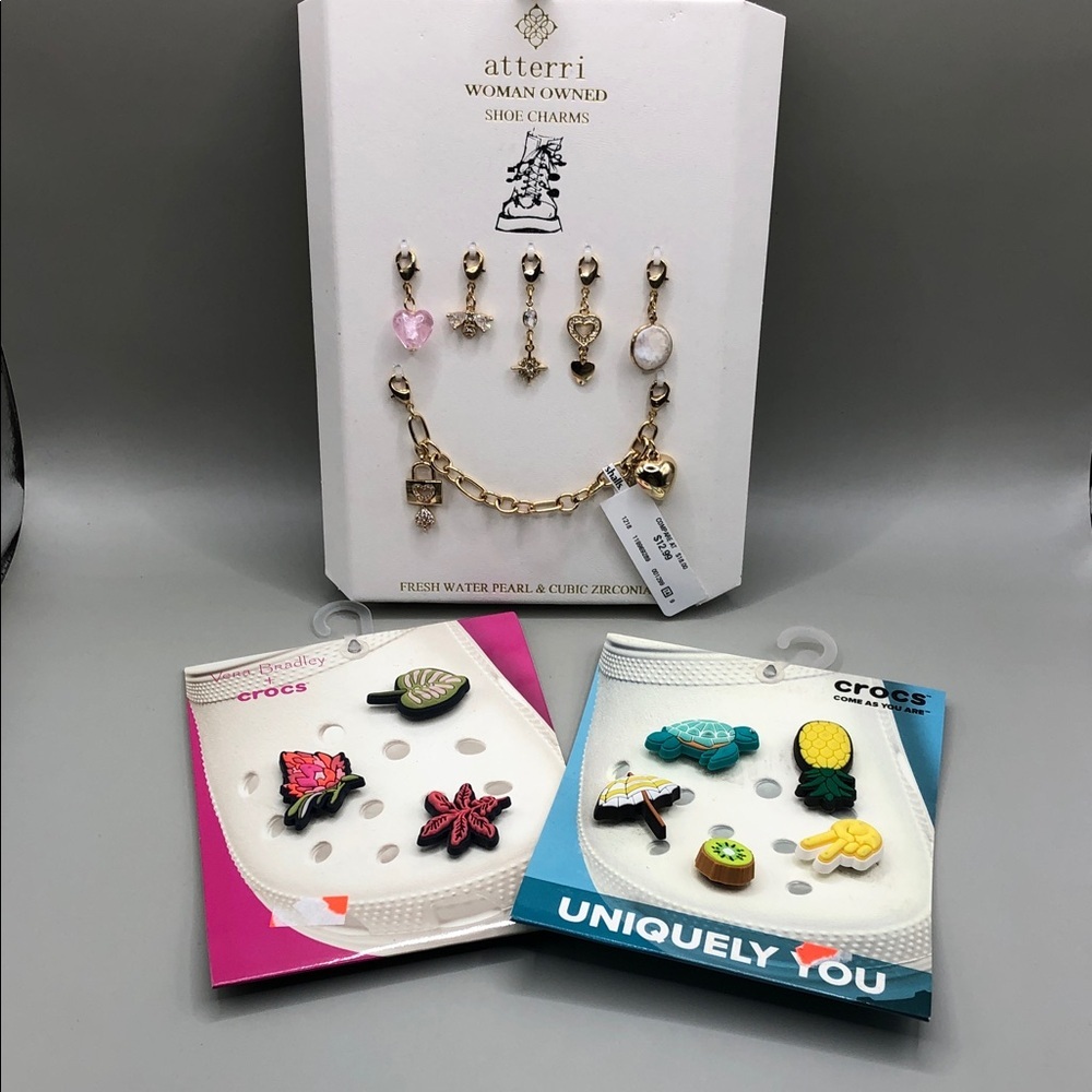 Crocs + Vera Bradley + Atterri Shoe Charms Bundle 3 Dangle and Clip NEW